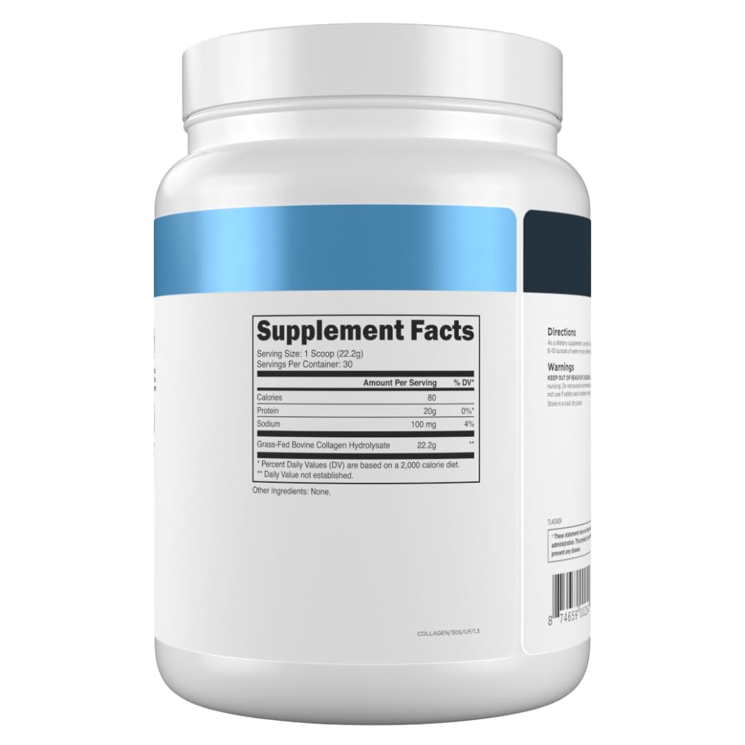 Grass-Fed Collagen Peptides Powder - Unflavored Collagen Powder for Women & Men, 22G Grassfed Bovine Hydrolyzed Collagen Peptides per Serving for Skin, Hair, Bones & Muscle Recovery - 30 Servings