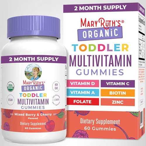 MARYRUTH'S Organic Toddler Multivitamin Gummies | Ages 4+ | Vitamin A, C, D, E, B6, B12, Biotin, Iodine, Zinc | Immunity | Bone & Teeth Health MARYRUTH'S
