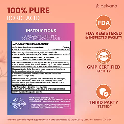 Pelvana Boric Acid Suppositories for Women 30 + 7 Applicators + 10 pH Test Strips Pelvana buy australia supplements