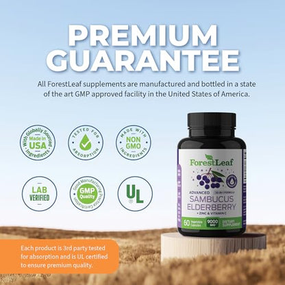 ForestLeaf Sambucus Elderberry with Vitamin C and Zinc - 9000mg Ult
