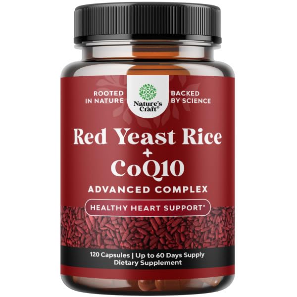 Natures Craft Red Yeast Rice with CoQ10 Supplement - Advanced Healthy Heart & Healthy Cholesterol Levels Formula for Men & Women - Red Yeast Rice Capsules with 1200 mg Natures Craft