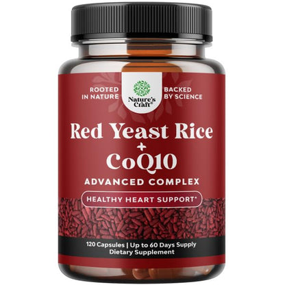 Natures Craft Red Yeast Rice with CoQ10 Supplement - Advanced Healthy Heart & Healthy Cholesterol Levels Formula for Men & Women - Red Yeast Rice Capsules with 1200 mg Natures Craft