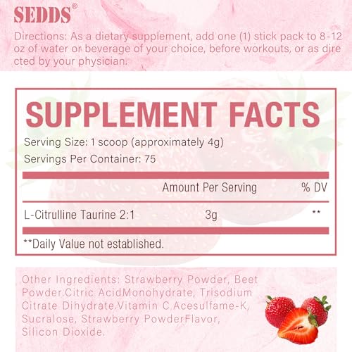 SEDDS Strawberry-Flavored L-Citrulline Taurine 2:1, L Citrulline Powder, Unflavored Vegan SEDDS buy australia supplements
