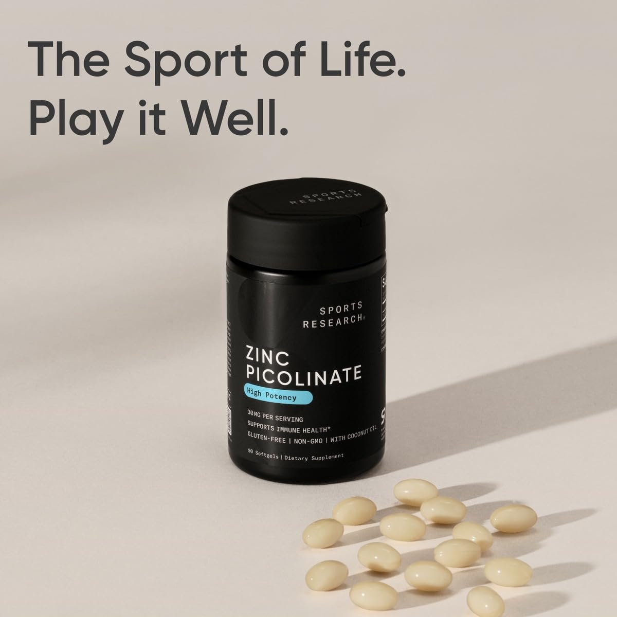 Sports Research High Potency Zinc Picolinate 30mg with Organic Coconut Oil | Highly Absorbable Zinc Supplement for Healthy Immune & Enzyme Function Sports Research