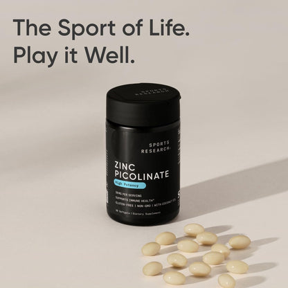 Sports Research High Potency Zinc Picolinate 30mg with Organic Coconut Oil | Highly Absorbable Zinc Supplement for Healthy Immune & Enzyme Function Sports Research