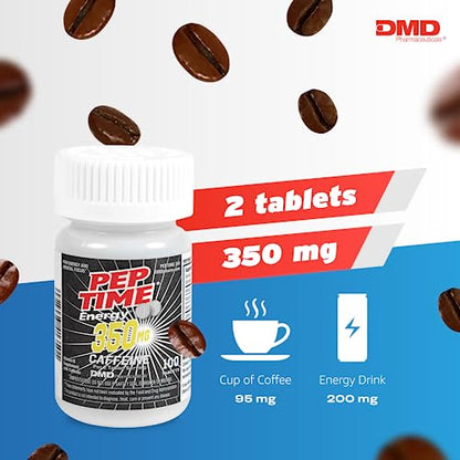 PEPTIME Energy Tablets, Vitamin B6 and B12 Caffeine Pills, 350 mg Caffeine