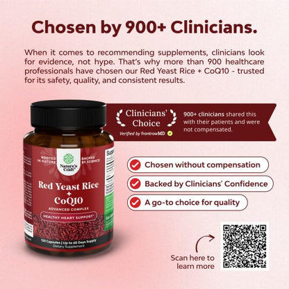 Natures Craft Red Yeast Rice with CoQ10 Supplement - Advanced Healthy Heart & Healthy Cholesterol Levels Formula for Men & Women - Red Yeast Rice Capsules with 1200 mg Natures Craft