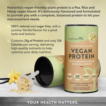 Vegan Protein Powder - Vanilla Flavour - Plant-Based High Protein Powder - 25g Protein per 36g Serving NutravitaBuy Supplements Australia
