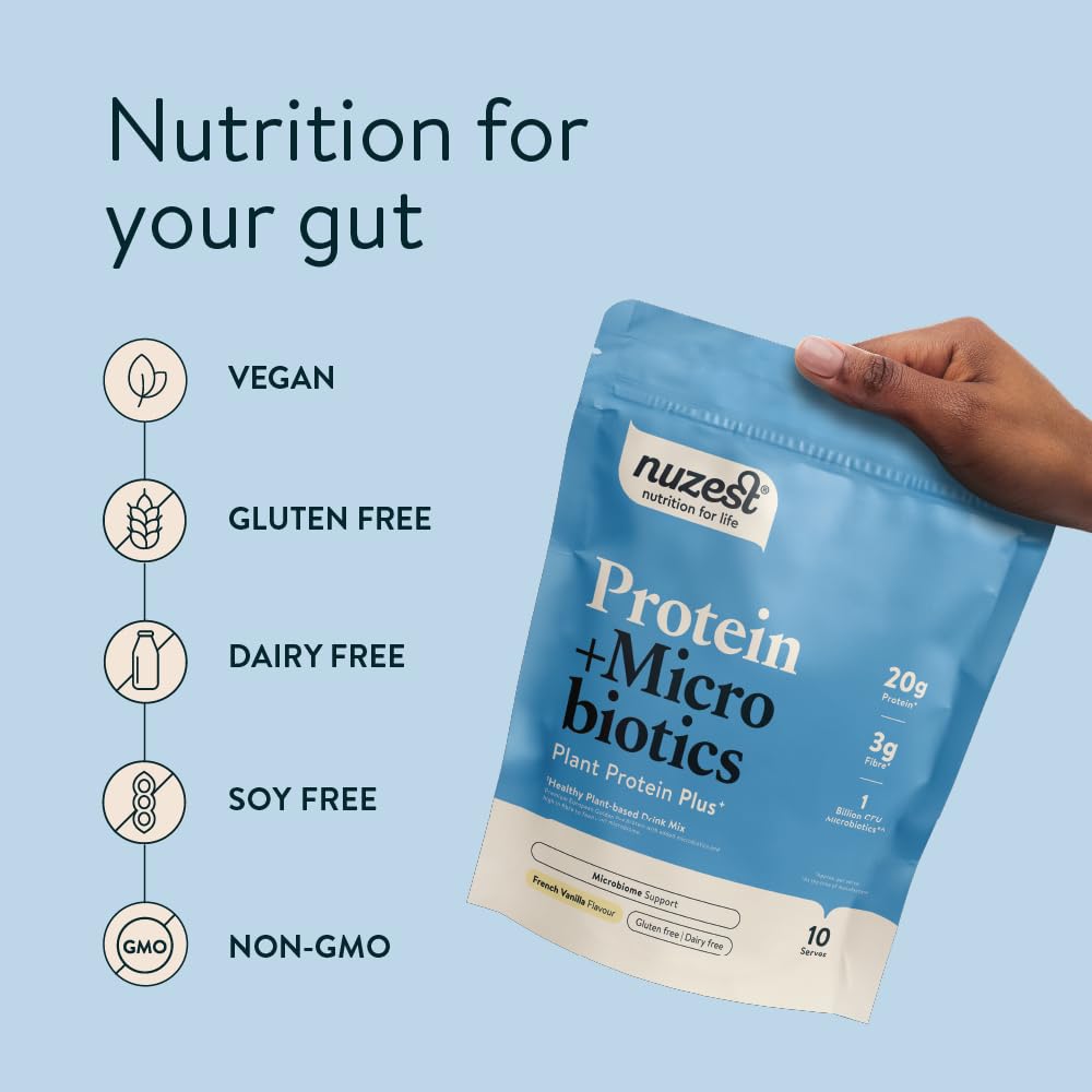 Nuzest - Protein + Microbiotics – Gut Health - Plant Protein Powder - French Vanilla, 300g (10 Servings) Nuzest buy australia supplements