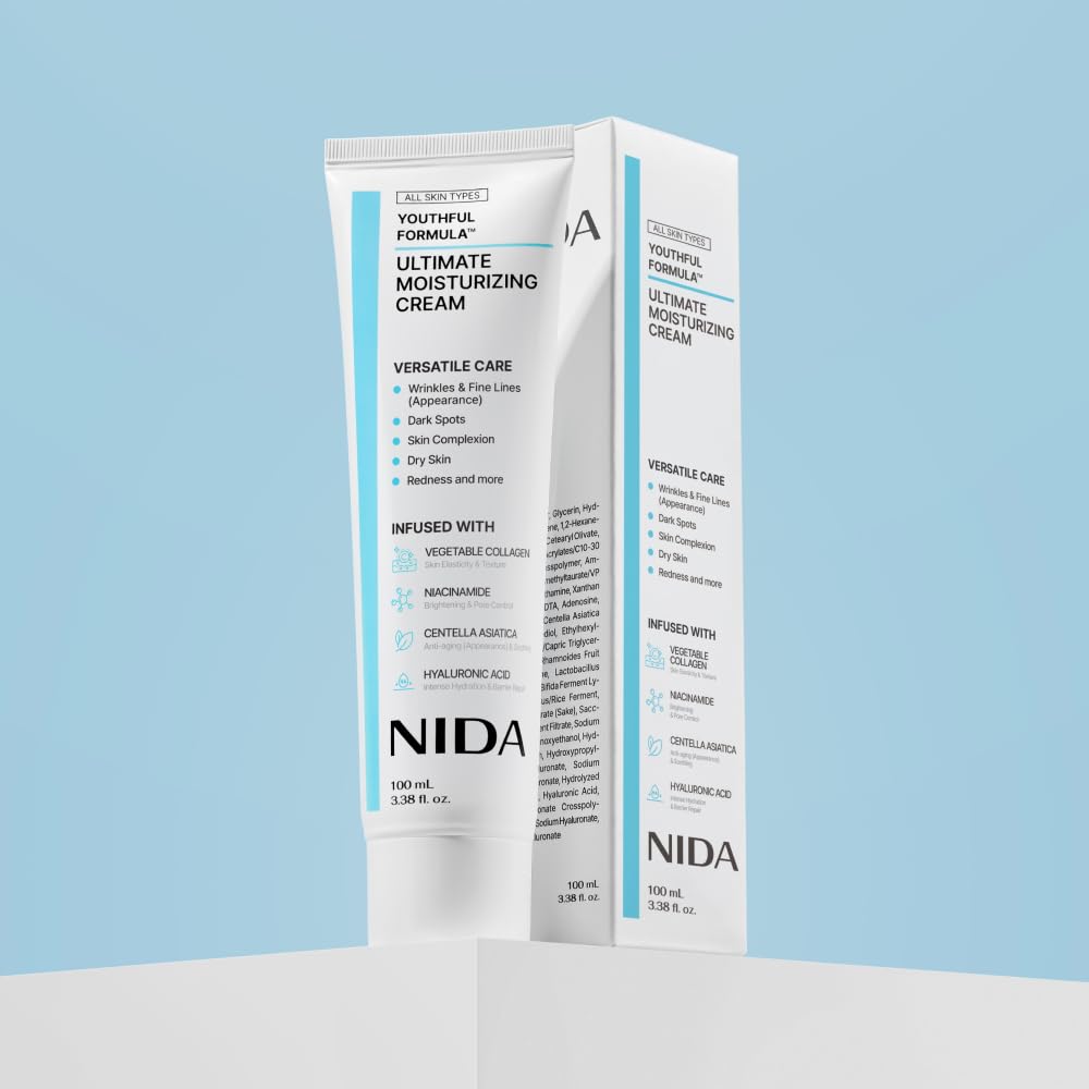 NIDA Youthful Formula™ Ultimate Moisturizing Cream | Centella Asiatica, Niacinamide, Hyaluronic Acid, Collagen | Wrinkles, Fine Lines, Dark Spots, Dry Skin, Redness | 3.38 fl. oz., 100ml NIDA