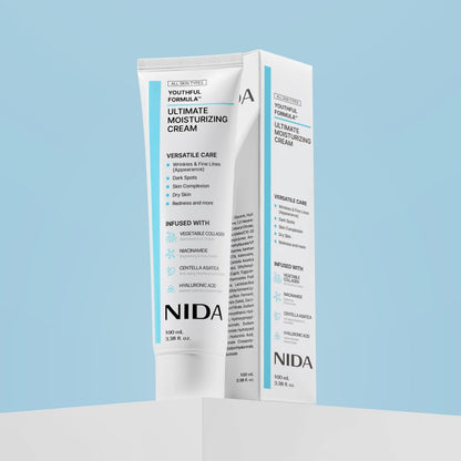 NIDA Youthful Formula™ Ultimate Moisturizing Cream | Centella Asiatica, Niacinamide, Hyaluronic Acid, Collagen | Wrinkles, Fine Lines, Dark Spots, Dry Skin, Redness | 3.38 fl. oz., 100ml NIDA