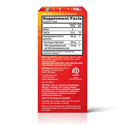 Megared Omega-3 Fish Oil + High Absorption Krill Oil 500mg Softgels, MegaRed Advanced 4in1 (80 count in a bottle) Concentrated Omega-3 Fish MegaRed