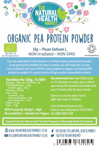 Organic Pea Protein Powder 1kg by The Natural Health Market • 80% Vegan Protein The Natural Health Market buy australia supplements