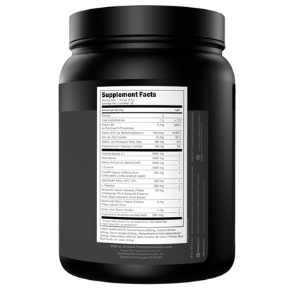 Transparent Labs Bulk Black Pre Workout - Clinically Dosed, Sugar Free Preworkout for Men and Women with Beta Alanine Powder, Citrulline Malate, & Caffeine - 30 Servings, Black Cherry