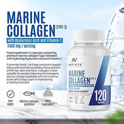 Marine Collagen Type 1 2400mg - 120 Capsules Supplement with Hyaluronic Acid and Vitamin C MAX VITA MAXIMUM VITALITY buy australia supplements