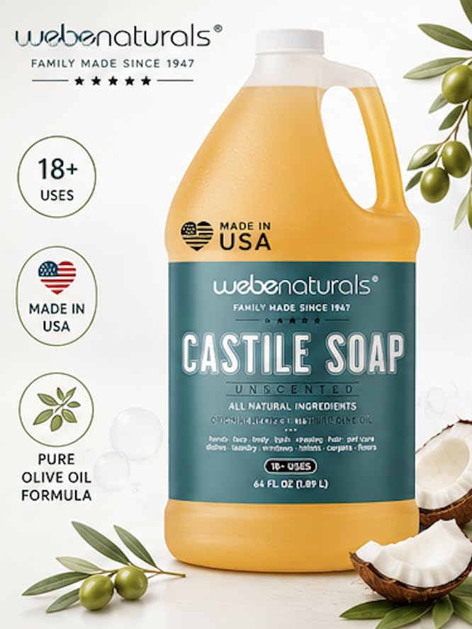 WEBE Naturals Pure Unscented Castile Soap Refill, 64 Oz WEBE
