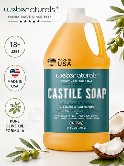 WEBE Naturals Pure Unscented Castile Soap Refill, 64 Oz WEBE