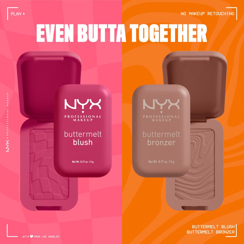 NYX PROFESSIONAL MAKEUP Buttermelt Powder Blush, Fade and Transfer-Resistant Blush, Up to 12HR Make Up Wear, Vegan Formula - For The Butta NYX PROFESSIONAL MAKEUP