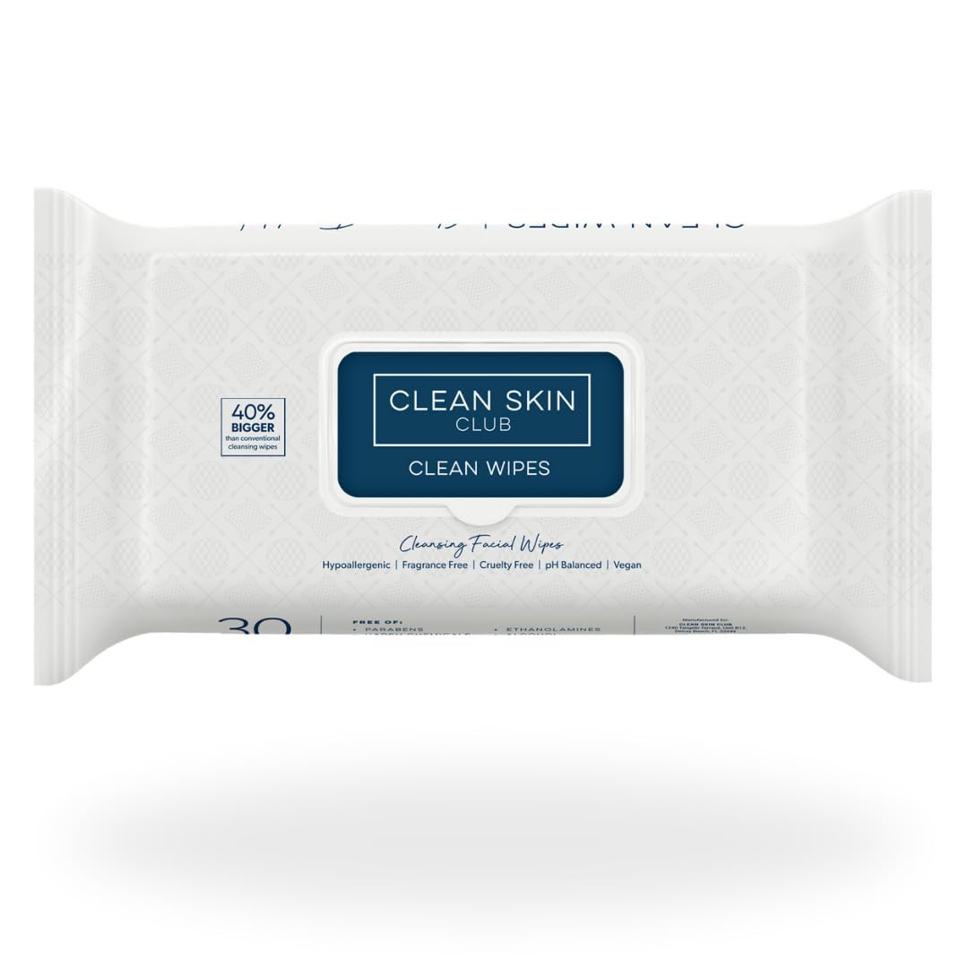 Clean Skin Club Clean Wipes, XL Makeup Remover Face Wipes, Textured Cleansing Facial Wipes for Sensitive Skin, Hypoallergenic, Fragrance-Free, Vegan, 40% Bigger, 30 Count CLEAN SKIN CLUB