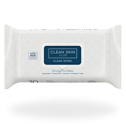 Clean Skin Club Clean Wipes, XL Makeup Remover Face Wipes, Textured Cleansing Facial Wipes for Sensitive Skin, Hypoallergenic, Fragrance-Free, Vegan, 40% Bigger, 30 Count CLEAN SKIN CLUB