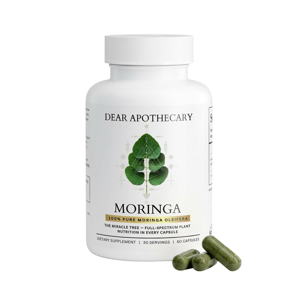 Moringa Oleifera Capsules 800mg - Pure Leaf Powder Superfood with Antioxidants Vitamins Minerals Amino Acids - Energy Immune Support Green Supplement for Men Women Dear Apothecary