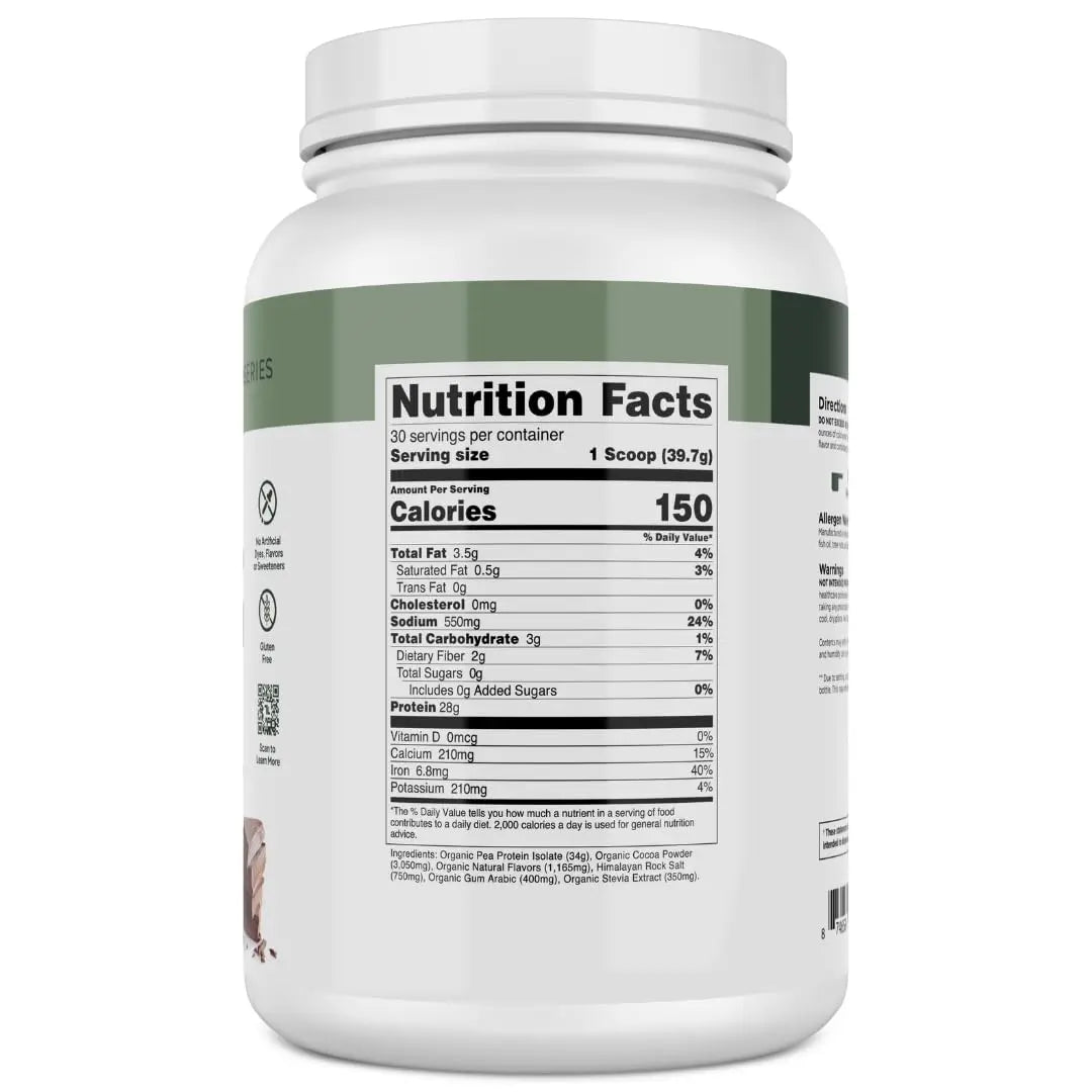Transparent Labs 100% Pea Protein Powder - 28g Organic Plant Protein per Serving, Clean Pea Isolate Powder, USDA Organic, Vegan, Gluten-Free, Sugar-Free, Non-GMO - 30 Servings, Chocolate Transparent Labs