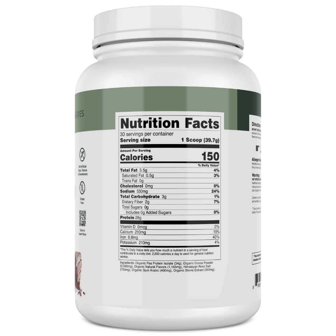 Transparent Labs 100% Pea Protein Powder - 28g Organic Plant Protein per Serving, Clean Pea Isolate Powder, USDA Organic, Vegan, Gluten-Free, Sugar-Free, Non-GMO - 30 Servings, Chocolate Transparent Labs buy australia supplements
