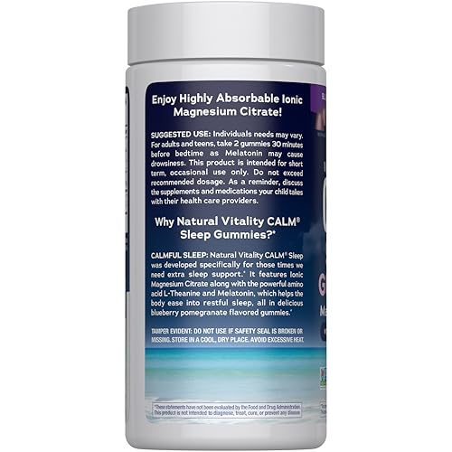 Natural Vitality SLEEP Gummies, Magnesium Supplement With Melatonin and L-Theanine, Vegan, Gluten Free, Helps the Body Ease Into Sleep Natural Vitality
