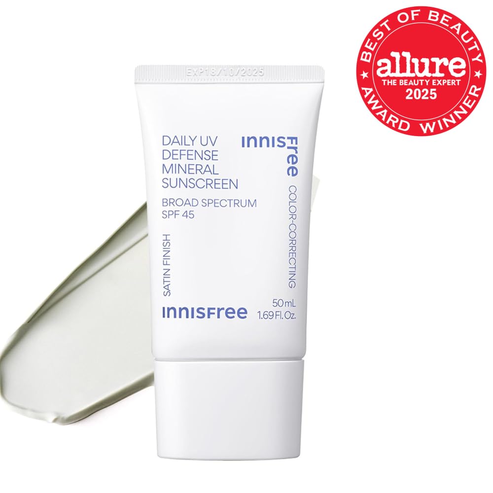 innisfree Daily Mineral UV Defense SPF 45 | Tinted Korean Sunscreen with Zinc Oxide for Redness | Gentle, Hydrating and Lightweight | Available in 2 Pack innisfree