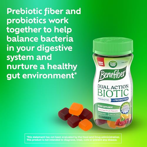Benefiber Prebiotic  Friendly Fiber Supplement Gummies with Probiotics for Digestive Health, Assorted Fruit Flavors - 50 Count Benefiber
