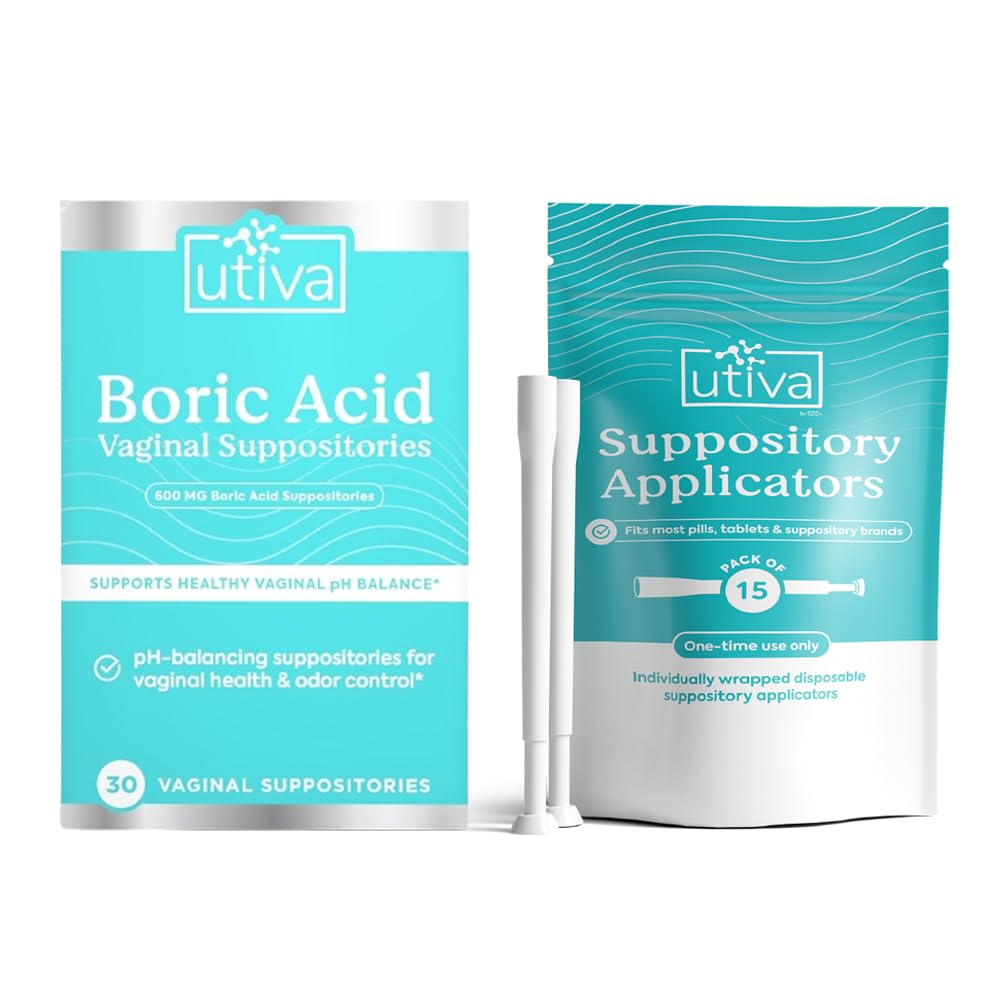 10% Bundle Utiva Boric Acid - 600mg 30-Boric Acid Vaginal Suppositories to Lower pH and Support Vaginal Health + Utiva Suppository Applicators – Hygienic Individually Wrapped 15 Vaginal Applicators Szio+ buy australia supplements