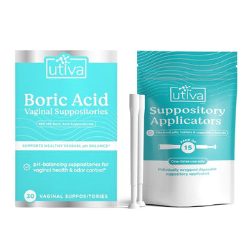 10% Bundle Utiva Boric Acid - 600mg 30-Boric Acid Vaginal Suppositories to Lower pH and Support Vaginal Health + Utiva Suppository Applicators – Hygienic Individually Wrapped 15 Vaginal Applicators Szio+ buy australia supplements