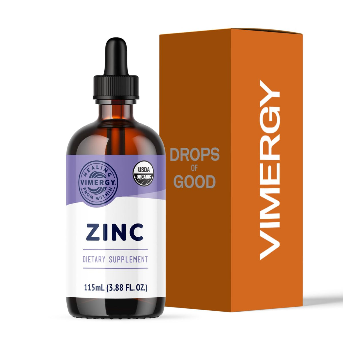 VIMERGY USDA Organic Zinc Supplements for Women & Men (7.5mg Liquid Zinc Per Serving) Fast-Absorbing Immune Support Vimergy