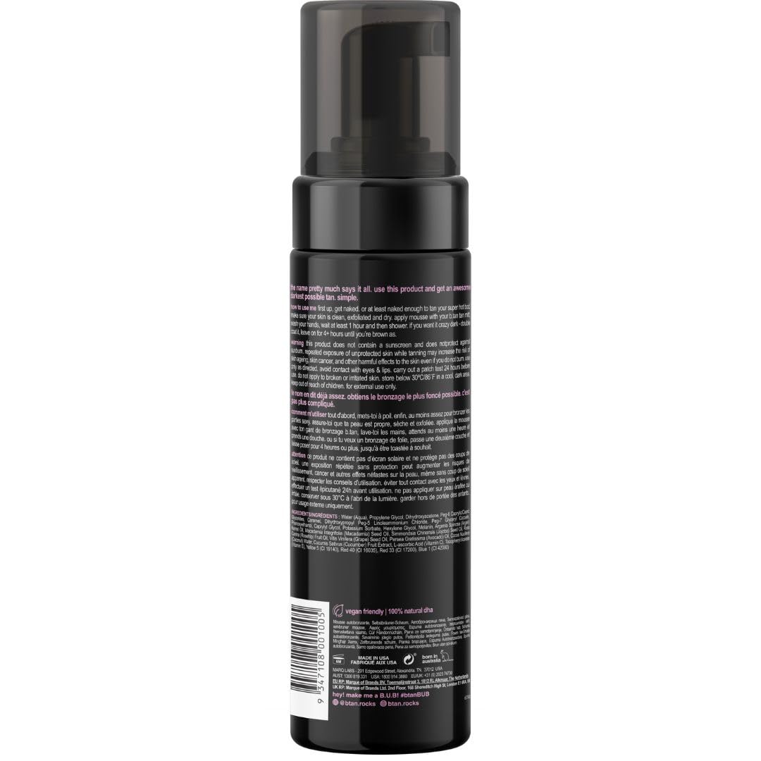 b.tan Ultra Dark Self Tanner Mousse | I Want The Darkest Tan Possible - Fast, 1 Hour Express Sunless Tanning Foam, Golden Bronzing Glow, Face & Body, No Fake Tan Smell, Vegan, Cruelty Free, 6.7 Fl Oz B.TAN