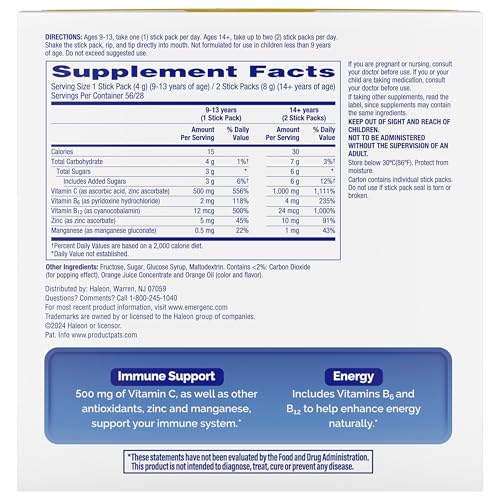 Emergen-C Crystals, On-the-Go Emergen-C Immune Support Supplement with Vitamin C, B Vitamins, Zinc and Manganese Emergen-C