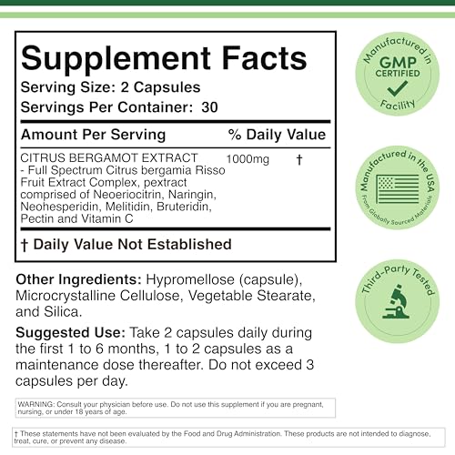 Citrus Bergamot Supplement, 1000mg, 60 Capsules - Supports Healthy Cholesterol & Triglyceride Levels - 1,000mg Servings Double Wood Supplements