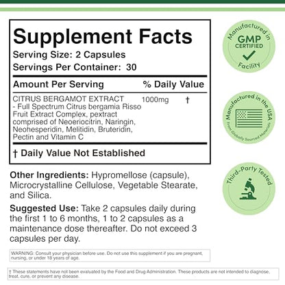 Citrus Bergamot Supplement, 1000mg, 60 Capsules - Supports Healthy Cholesterol & Triglyceride Levels - 1,000mg Servings Double Wood Supplements