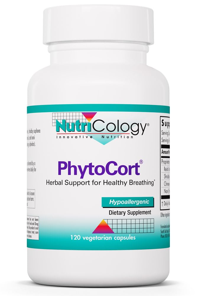 Nutricology PhytoCort Supplement - Respiratory Support, Lung Health, Lung Detox, Lung Cleanse, Healthy Breathing, Herbal Support, Reishi, Licorice, Noni, Vegetarian Capsules - 120 Count Nutricology buy australia supplements