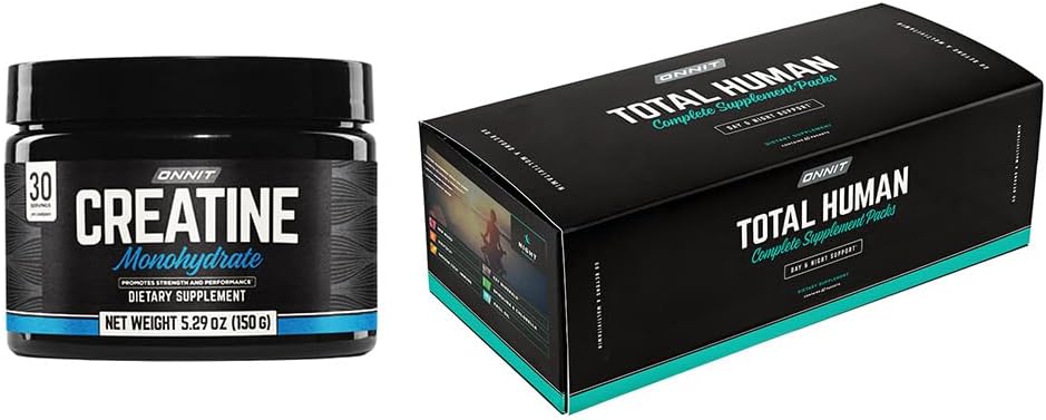 ONNIT Total Wellness & Performance Bundle: Total Human Multivitamin Packs (30-Day Supply) + Creatine Monohydrate Powder (30 Servings), IGEN Non-GMO Tested Energy, Focus & Strength, Pack of 2