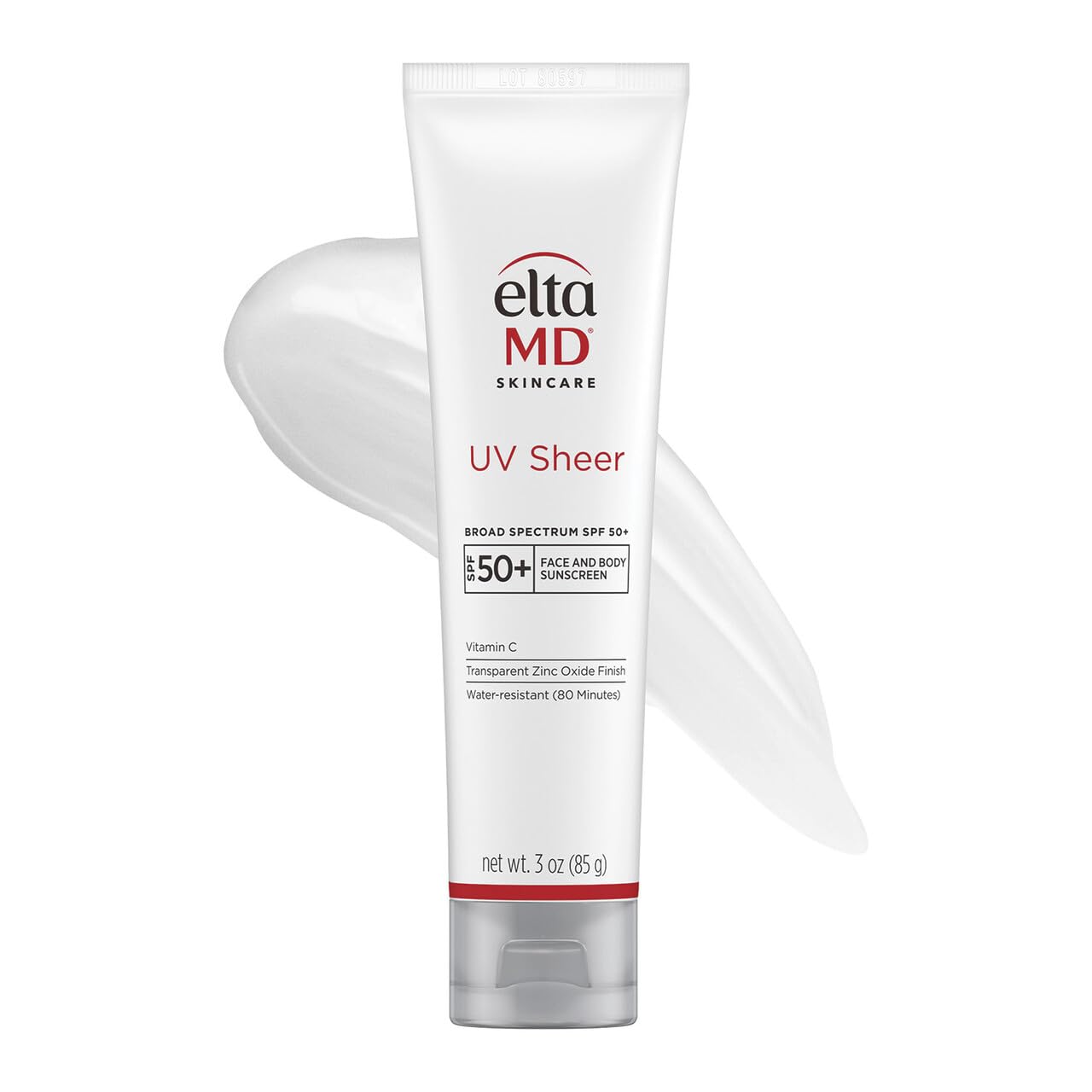 EltaMD UV Sheer Face and Body Sunscreen SPF 50+, Oil Free, No White Cast Sunscreen for Face and Body, Zinc Oxide Formula, 3.0 oz Tube EltaMD