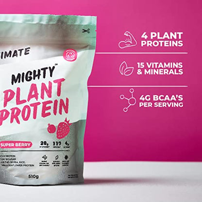 Mighty Ultimate Vegan Protein Powder, Super Berry Flavour, (17 Servings, 510g Bag without Scoop) MIGHTYBuy Supplements Australia