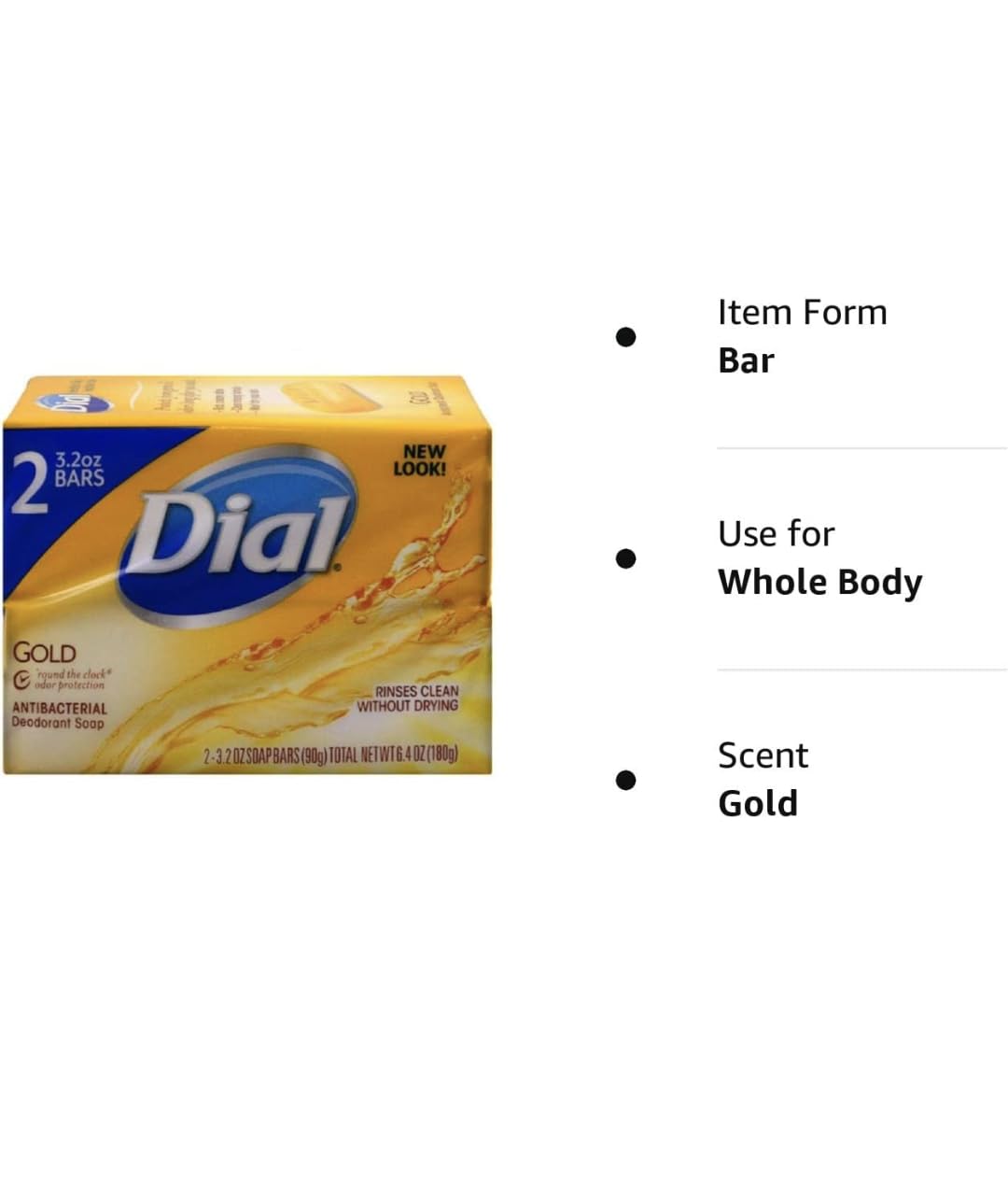 Dial Gold Antibacterial Deodorant Soap, 2 Pack, Total Net Wt 6.4 oz Dial