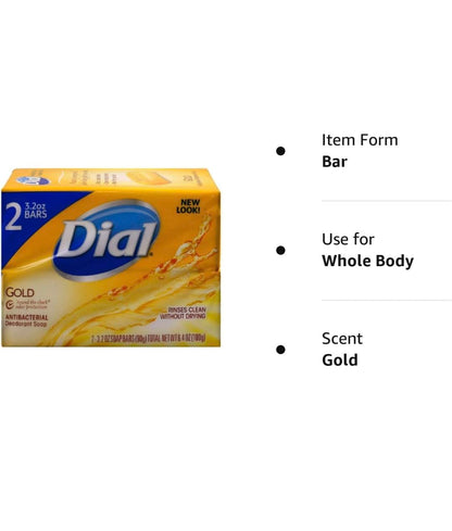 Dial Gold Antibacterial Deodorant Soap, 2 Pack, Total Net Wt 6.4 oz Dial