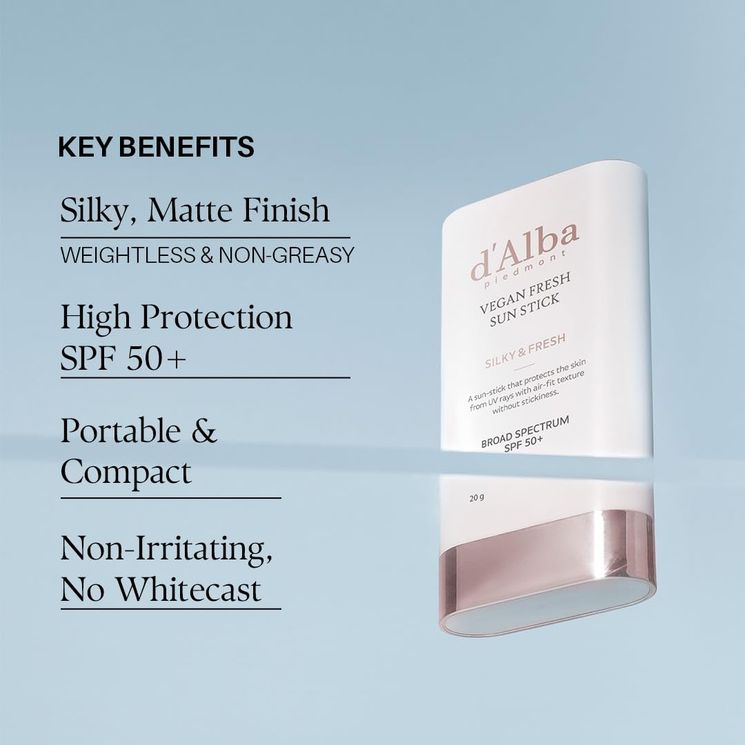 d'alba Piedmont Air Fit Fresh Sun Stick, OTC BROAD SPECTRUM SPF 50+, Non-Sticky On-the-Go Sun Protection, Outdoor Essential Vegan Sun Stick, Silky & Fresh, Korean Skin Care (0.7 Oz.) d'alba Piedmont