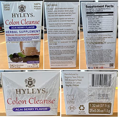 Hyleys Colon Cleanse Tea Acai Berry Flavor - 25 Tea Bags (12 Pack - 300 Tea Bags Total) HYLEYS buy australia supplements