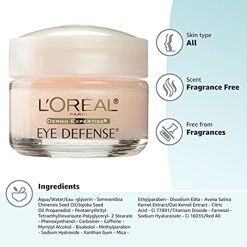 L'Oreal Paris Dermo-Expertise Eye Defense Eye Cream with Caffeine and Hyaluronic Acid 0.5 oz L'Oreal Paris