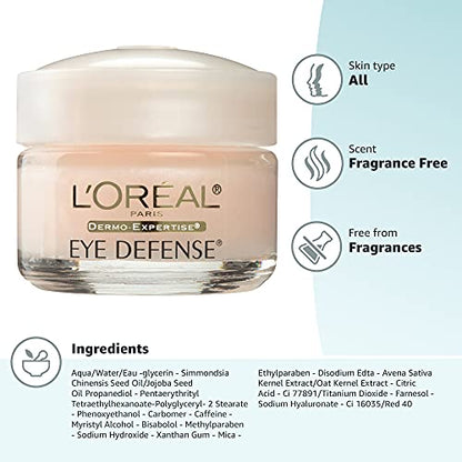 L'Oreal Paris Dermo-Expertise Eye Defense Eye Cream with Caffeine and Hyaluronic Acid 0.5 oz L'Oreal Paris
