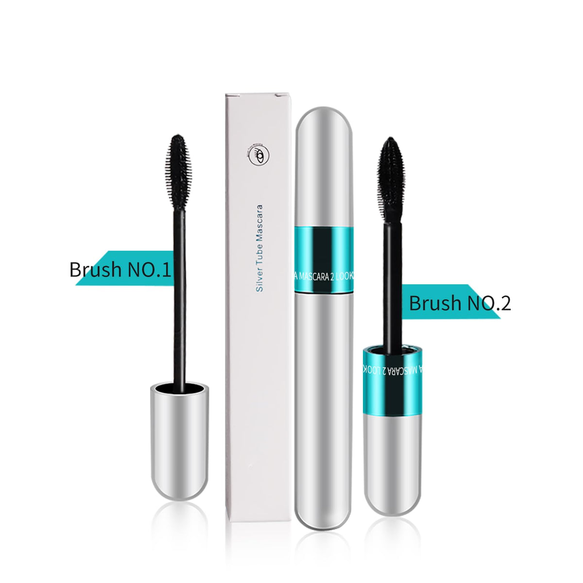2 Pack 2 in 1 5x Longer Washable Mascara, Waterproof Lash Cosmetics Natural KUNSHNBEI