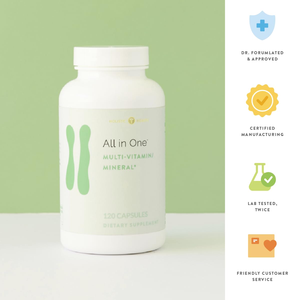 Holistic Health All in ONE Multi Vitamin and Mineral for Antioxidant Boost, Multi Minerals Supplement for Supporting Methylation Holistic Health