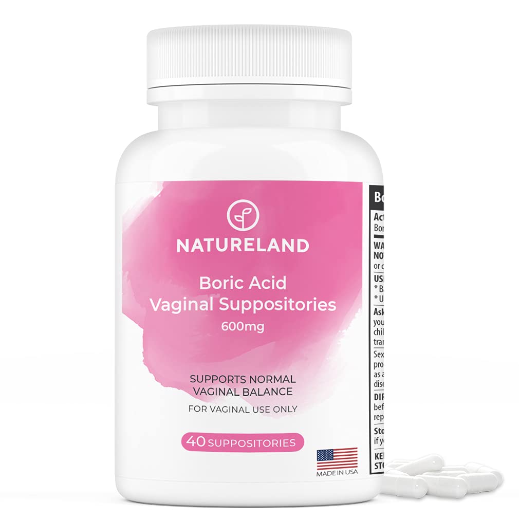 Natureland Boric Acid Suppositories for Women - 600mg, 40 Count - Made in USA - Feminine Care for pH Balance & Odor Control - Unscented Intimate Health Support Natureland buy australia supplements